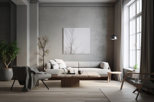 living room interior, Minimalist and Sleek Backgrounds: Embrace Simplicity with Clean and Uncluttered Aesthetics, Generative AI