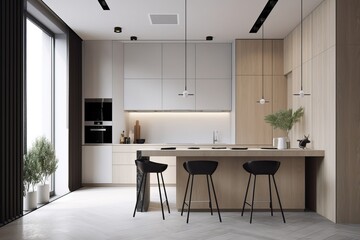 modern kitchen interior, Minimalist and Sleek Backgrounds: Embrace Simplicity with Clean and Uncluttered Aesthetics, Generative AI