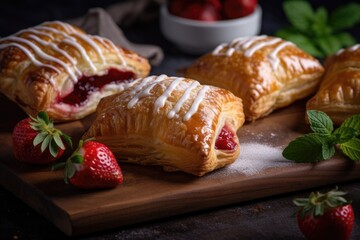 flaky puff pastry turnover filled with fresh strawberry filling, created with generative ai