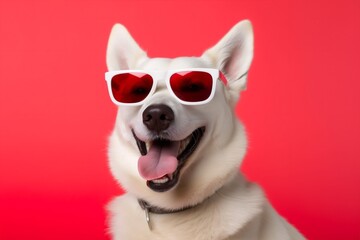 portrait dog pet canine funny smile isolated cute animal sunglasses background. Generative AI.