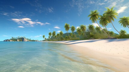 Fototapeta na wymiar Escape to a tropical paradise with ultra detail HD backgrounds that capture the essence of sunny beach. The scene reveals a breathtaking coastal panorama, beach with palm trees, Generative AI