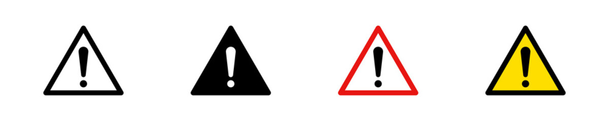 Attention, caution icons. Danger, attention triangle icons collection