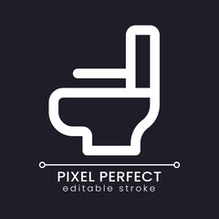 Obraz premium Toilet pot pixel perfect white linear ui icon for dark theme. Water closet. Washroom. Hotel. Vector line pictogram. Isolated user interface symbol for night mode. Editable stroke. Poppins font used