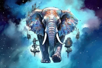 Selbstklebende Fototapeten art elephant in space . dreamlike background with elephant . Hand Drawn Style illustration © PinkiePie