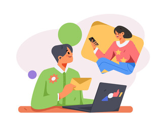 Communicate with consultants flat vector character concept operation hand drawn illustration
