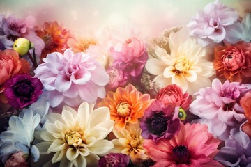 valentine watercolor spring pastel blossom peonies flower color design background happy. Generative AI.