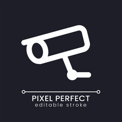 Surveillance pixel perfect white linear ui icon for dark theme. CCTV. Security technology. Vector line pictogram. Isolated user interface symbol for night mode. Editable stroke. Poppins font used