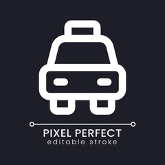 Transfer pixel perfect white linear ui icon for dark theme. Transportation provided by hotel. Vector line pictogram. Isolated user interface symbol for night mode. Editable stroke. Poppins font used