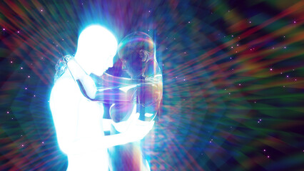 3d illustration. hugging people in astral space