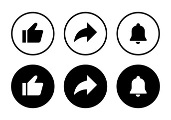 Like, share, and bell icon vector. Elements for channel subscriptions