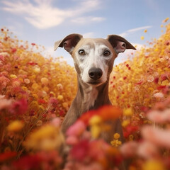  ai generated dog sitting in lots of red  flowers