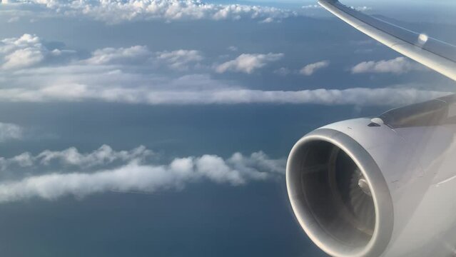 Barge at sea - view from the plane from the portho