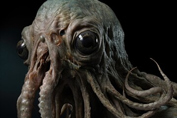 Naklejka premium mutant, half-octopus, half-human creature from the depths of the ocean, created with generative ai