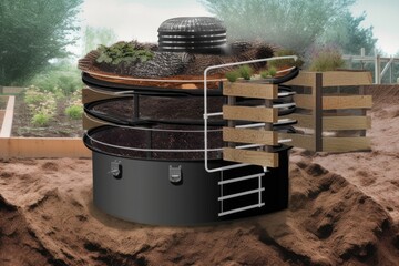 composting system with rotating and aerating mechanisms to increase air flow, created with generative ai