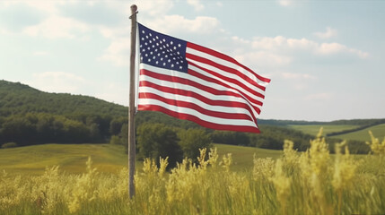 USA Flag on Countryside Farmland