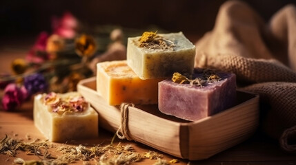 Concept of bath and skin care accessories - soap. Generative ai.