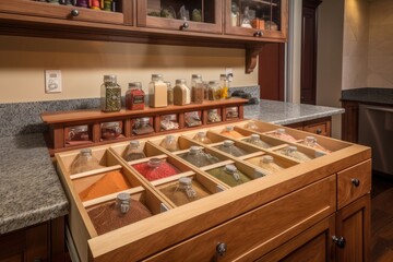 custom-built cooking station with a variety of spices and seasonings, perfect for experimenting, created with generative ai