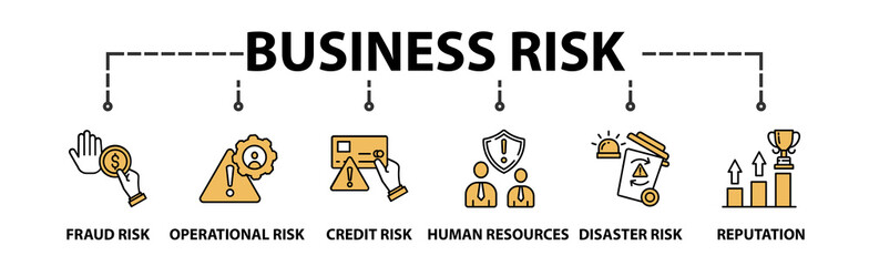 Business Risk banner web icon vector illustration concept with an icon of Fraud Risk, Disaster Risk, Credit Risk, Operational Risk, Human Resources Risk, Reputation Management