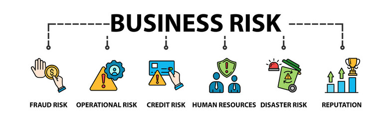Business Risk banner web icon vector illustration concept with an icon of Fraud Risk, Disaster Risk, Credit Risk, Operational Risk, Human Resources Risk, Reputation Management