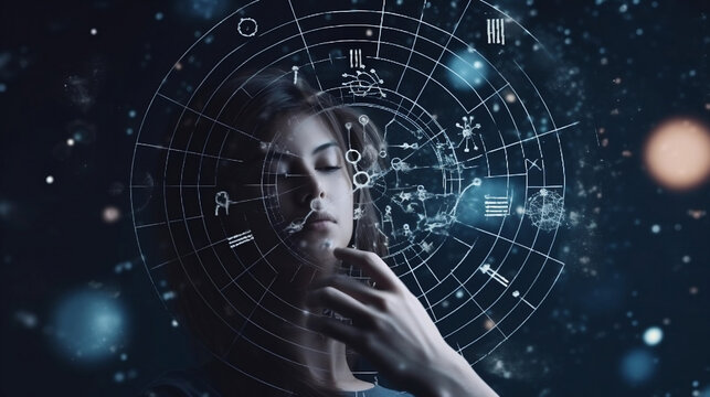 Concept of horoscope, happy person and zodiac sign. 