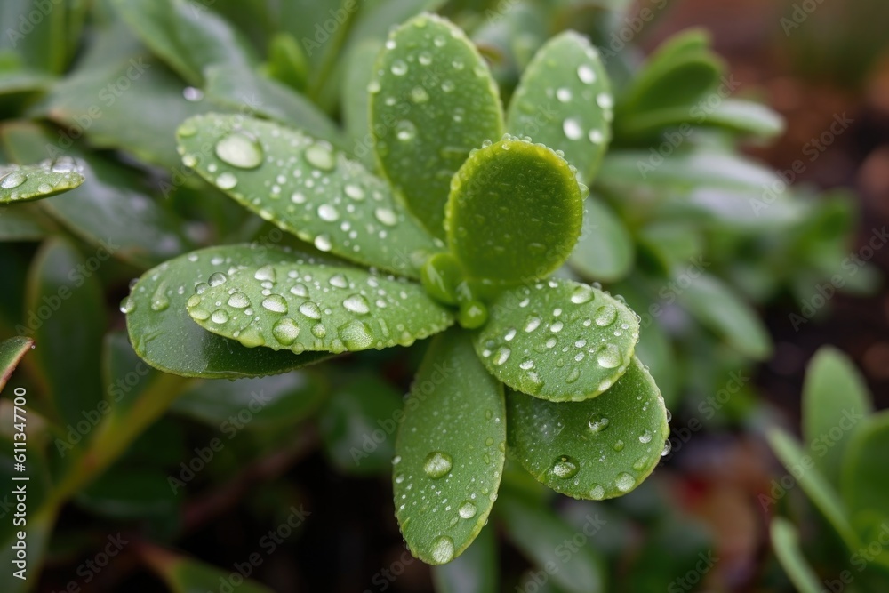 Sticker close-up of drought-tolerant and native plant with dew drops on its leaves, created with generative 