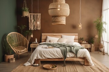 ecowisely designed room with natural elements and eco-friendly materials, created with generative ai