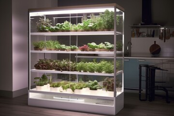 home-grow with sleek and modern design, including hydroponic systems and led lighting, created with generative ai