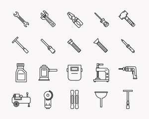 Vector design of mechanic tools icon in outline style. Perfect for element design, UI App, etc. 