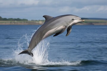 dolphin breaching the water, displaying its sleek and streamlined body, created with generative ai