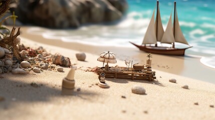 boat on the beach - Immerse Yourself in the Ultra-Detailed Beauty of a Beach - HD Stock Image with Stunning Accuracy and Vibrant Colors, Generative AI