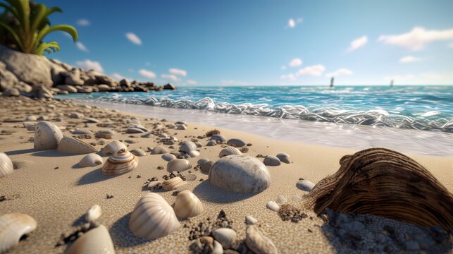 beach and sea - Immerse Yourself in the Ultra-Detailed Beauty of a Beach - HD Stock Image with Stunning Accuracy and Vibrant Colors, Generative AI