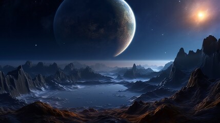 the wonders of the cosmos with ultra detail HD backgrounds that showcase the breathtaking beauty of planets, moon over the mountains, Generative AI