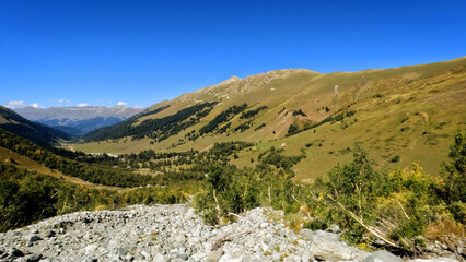 Fototapeta na wymiar mountain valley nice view at sunny fall day - photo of nature