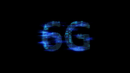 cybernetical electric light shining text 6G in glitch style, isolated - object 3D rendering