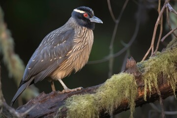 Fototapeta premium yellow-crowned night heron perched on tree branch, watchful eyes, created with generative ai