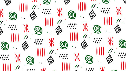 Juneteenth  background  with an alpha channel with African ornaments in red, green and black. Perfect for videos about African culture, emancipation and the fight against racism.
