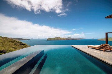 remote island retreat with a private infinity pool and stunning views of the ocean, created with generative ai