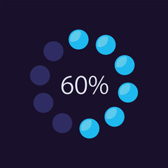 Circle dot pot infographic chart design template for dark theme. Sixty percentage. Editable circular infochart with progress level. Visual data presentation. Myriad Pro-Bold, Regular fonts used