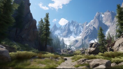 Immerse in the Majestic HD Mountain Landscape: Capturing Intricate Details and Vibrant Colors for a Truly Immersive Visual Experience, Generative AI