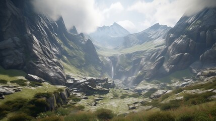 Obraz premium Immerse in the Majestic HD Mountain Landscape: Capturing Intricate Details and Vibrant Colors for a Truly Immersive Visual Experience, Generative AI