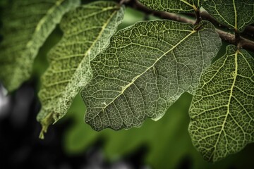 close-up of sprouting tree leaves, showing intricate patterns and textures, created with generative ai