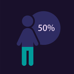 Human figure infographic chart design template for dark theme. Fifty percentage. Marketing research. Editable man silhouette. Visual data presentation. Myriad Pro-Bold, Regular fonts used