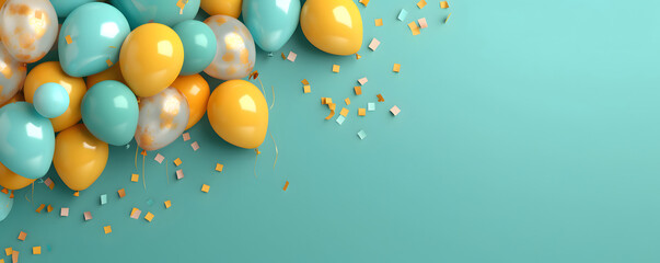 Festive balloons background banner for celebration, birthday, party, new year - Generative AI - obrazy, fototapety, plakaty
