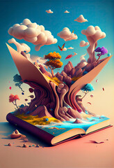 Open Magic Book. illustration, Generative Ai