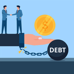 Business man handshake for paying debt. Business flat vector concept illustration.