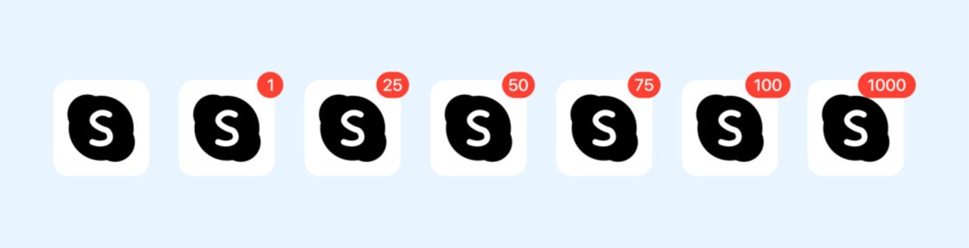 Skype notice. Silhouette, black, skype logo. Vector icons