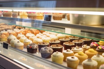 cupcake shop, with a variety of classic and gourmet cupcakes on display, created with generative ai