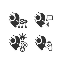 Artificial intelligence benefits black linear glyph icons set. AI advantages. Deep learning. Big data. Negative space silhouette symbols. Solid pictograms. Vector isolated illustrations