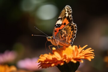 a butterfly landing on a flower to drink nectar, created with generative ai