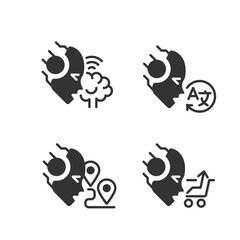 Machine learning usage black linear glyph icons set. Artificial intelligence. Process optimization. Negative space silhouette symbols. Solid pictograms. Vector isolated illustrations